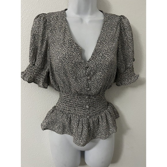 Sienna Sky Tops - Sienna Sky blouse womens XS white black fitted gathered waist short sleeve NWT